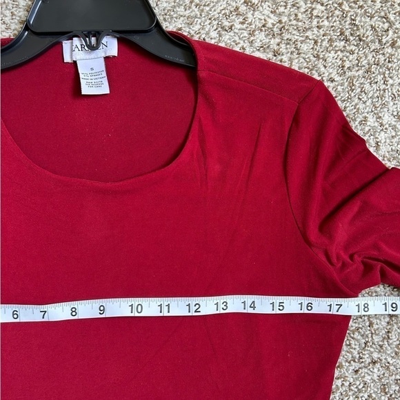 🦋 Carmen Marc Volvo Red Gold Detail Long Sleeve Blouse Small Medium Stretch - Picture 5 of 8